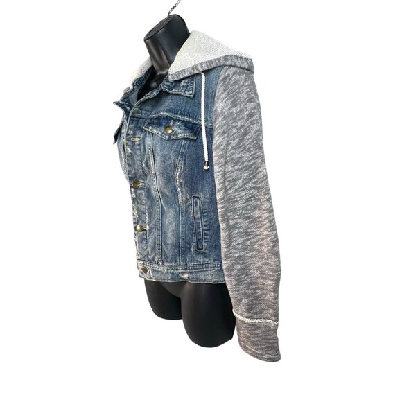 Free People Sweatshirt Hooded/Sleeve Jean Jacket Boho Streetwear M - Picture 4 of 6